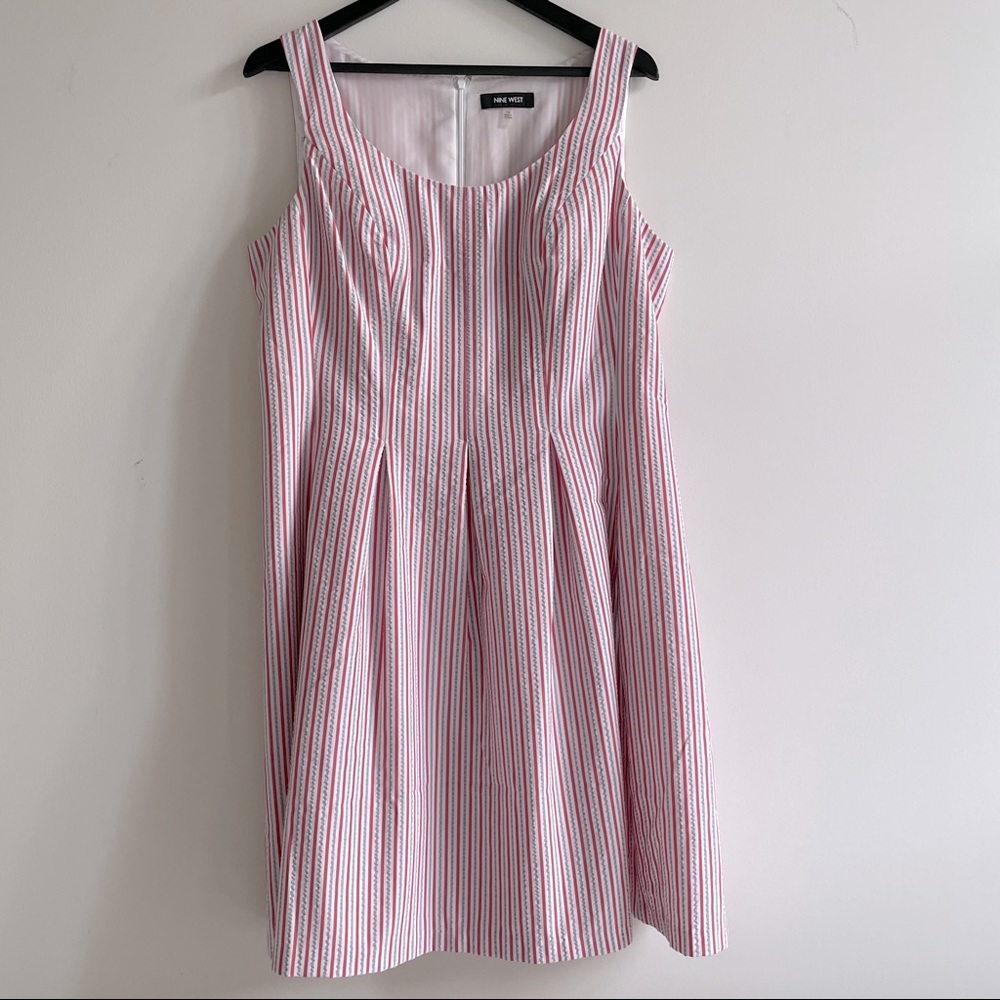 Nine West Pink and White Striped Sleeveless Dress